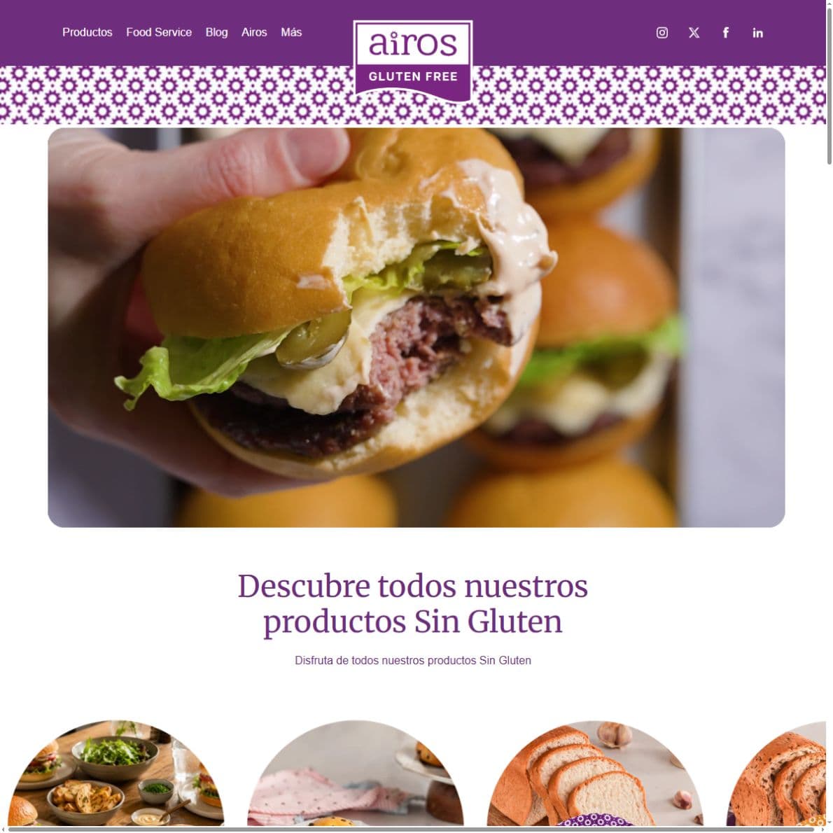 Portada actual de Airos Gluten Free con su pan Burger Brioche