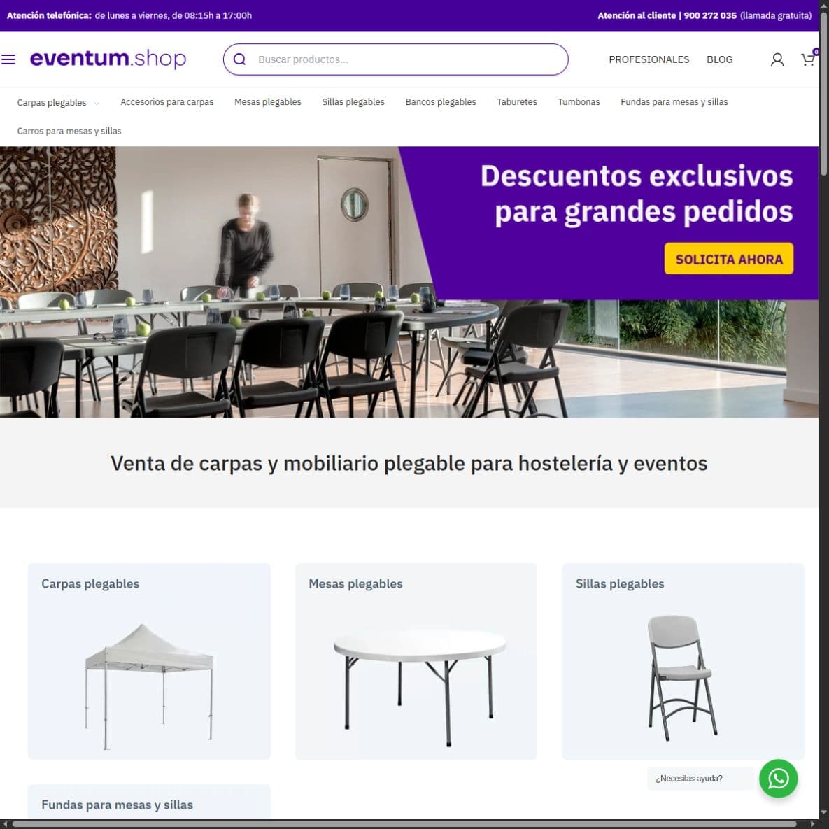 Portada actual de Eventum con carpas y mobiliario plegable