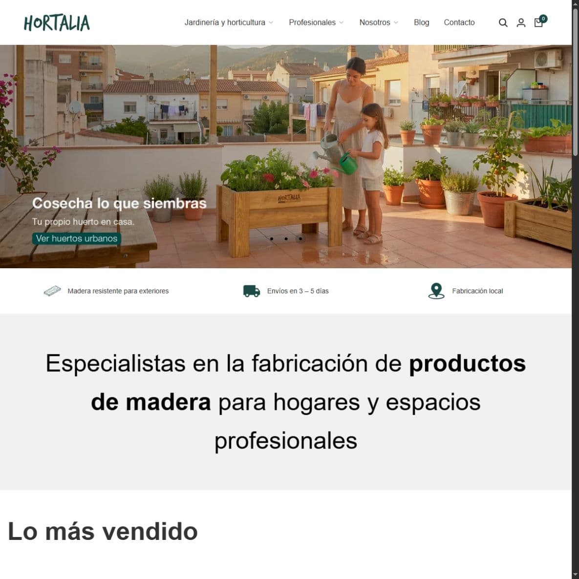 Portada actual de Hortalia con sus productos de madera para exteriores