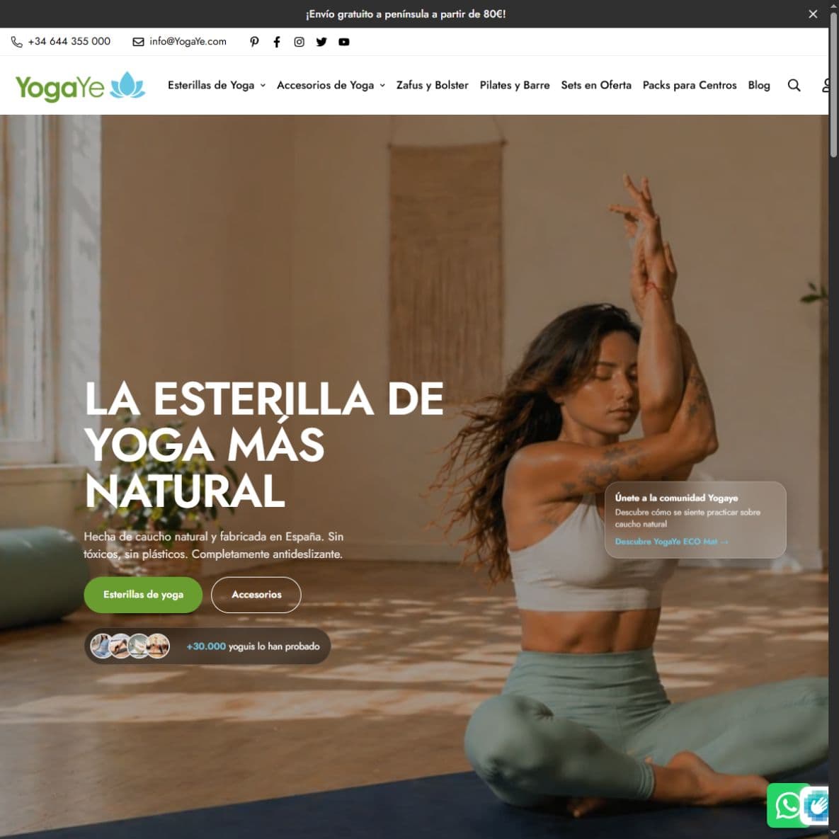 Portada actual de YogaYe con sus esterillas de caucho natural