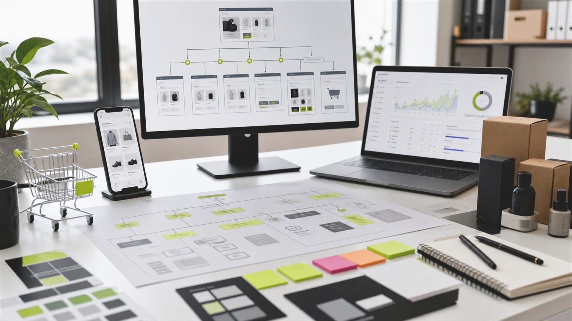 Escena impersonal de operativa ecommerce para soporte Shopify