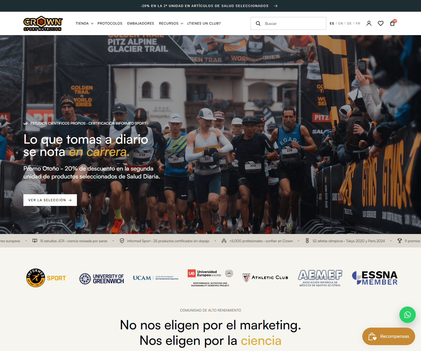 Homepage real de la nueva tienda Shopify de CROWN Sport Nutrition