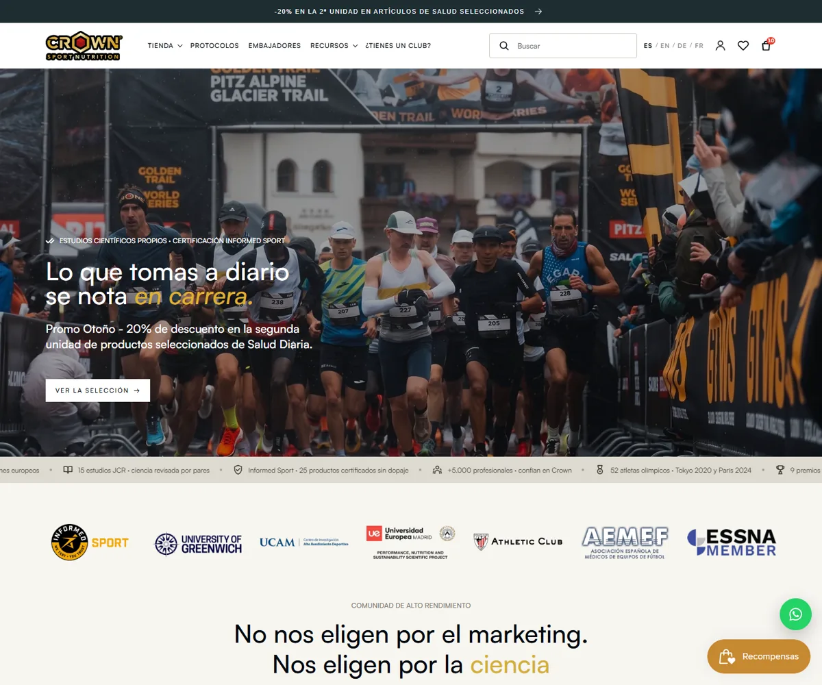 Homepage real de CROWN en Shopify Plus